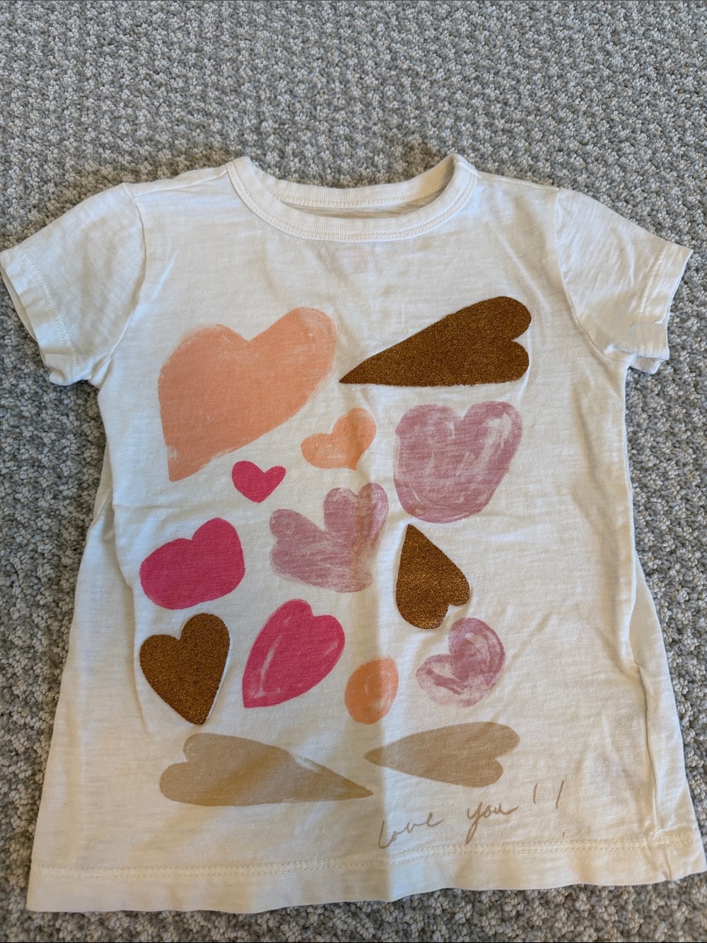 Crewcuts White Short Sleeve Tee with Pink, Peach, Brown and Tan Hearts